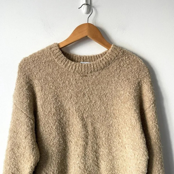 Zara Boucle Fuzzy Knit Sweater Oversized Sand Size Small - Picture 5 of 9